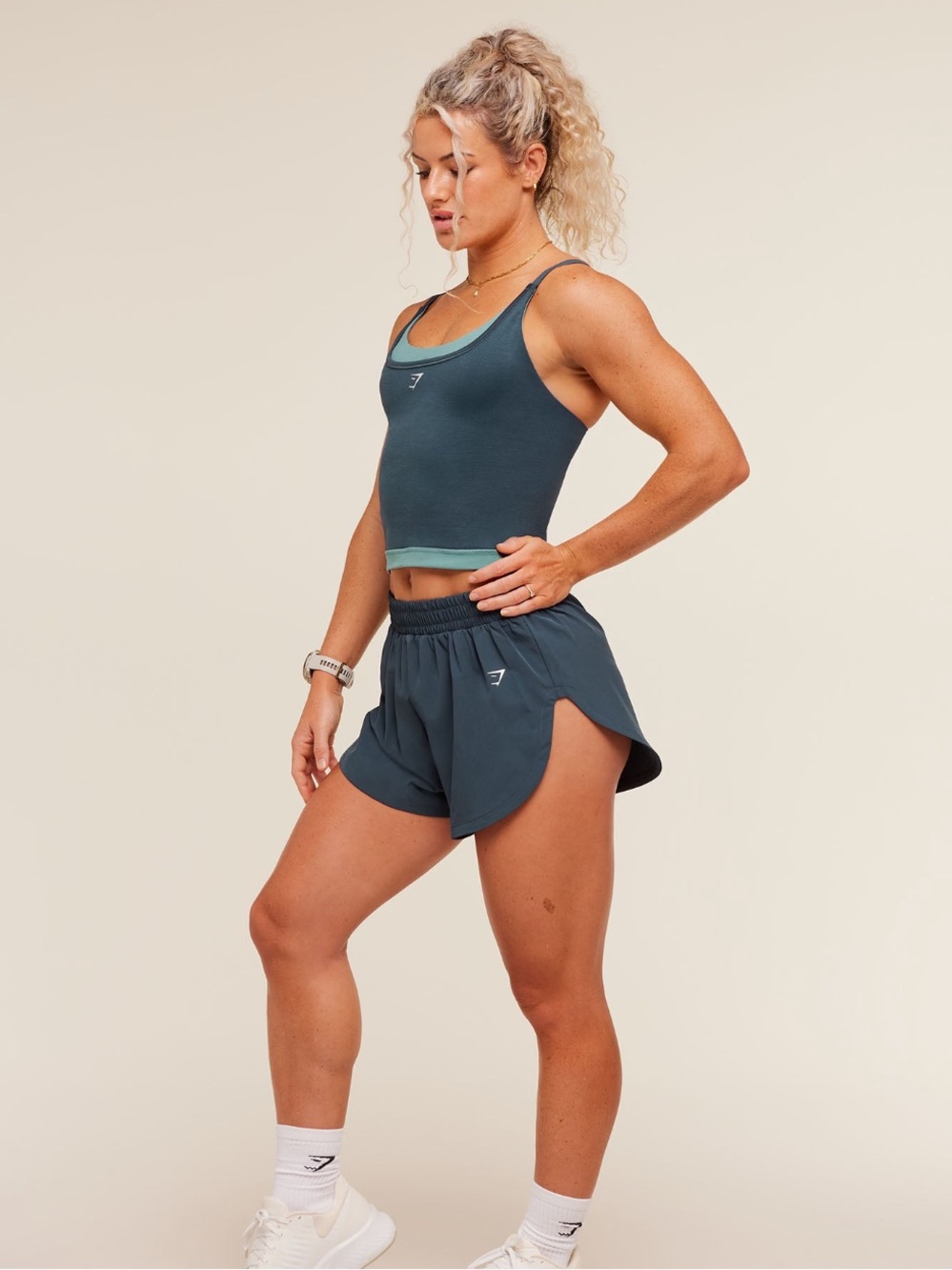 Gymshark Interval High Leg Shorts - Stealth Blue Small